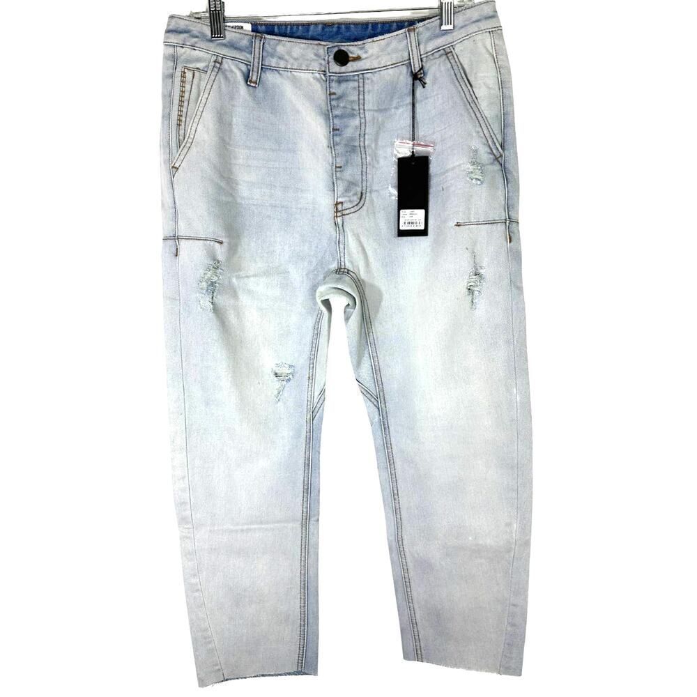 MAN X One teaspoon Mr Browns Brando Wash Cropped Jeans NEW SZ 32 Drop Rise